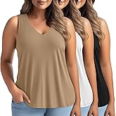 Evervibe 3 Pack Women's Plus Size V Neck Tank Tops Sleeveless Loose Fit Summer Tees Casual Trendy Basic T-Shirts Flat Hem
