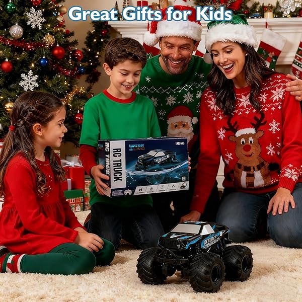 UFILNI 1:24 WATERPROOF MONSTER TRUCK TOYS RC CARS: AMPHIBIOUS REMOTE CONTROL CAR TRUCKS 4WD ALL TERRAIN OFF-ROAD PICKUP TOY FOR 6 7 8 9 10 11 12 YEAR OLD BOYS GIRLS KIDS GIFTS PRESENTS BLUE