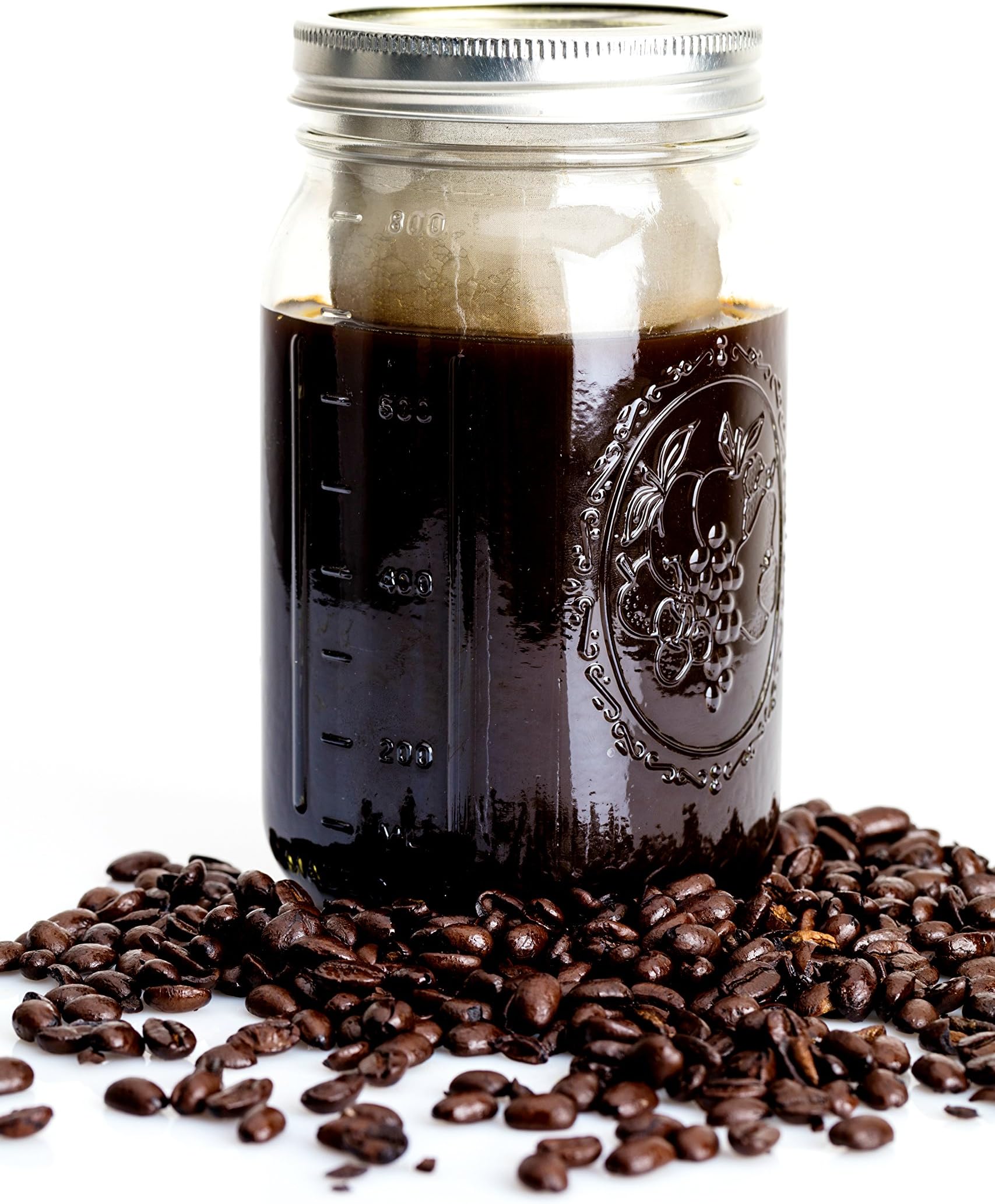 Coffee Tribe Cold Brew Iced Coffee Maker - Iced Coffee / Tea Infuser (32 Oz) Airtight Travel Mug - Premium 1 Quart Wide Mouth Mason Jar, Stainless Steel Filter, Drink Recipes - Perfect Gift Set Bundle