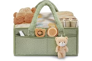 FIDOSTRIBE™ Baby Diaper Caddy with Handle, Portable Baby Diaper Caddy Organizer for Changing Table, Car Caddy Organizer, Large Diaper Storage Capacity (Green)