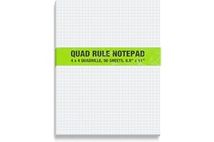 Better Office Products Graph Paper Pad, 8.5" x 11", 50 Sheets, Double Sided, White, 4x4 Blue Quad Rule, Easy Tear, Grid Paper, Graph Paper