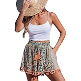 CUPSHE Women Smocked Wasit Swimsuit Cover Up Shorts Wide Leg Beach Shorts for Swimwear