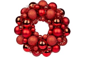 GNFLUS Christmas Ball Wreath 13" Xmas Wreaths Ornaments Glitter Thicken Shatterproof Garland Decoration for Door Wall Mantel Holiday Party Decor, Red