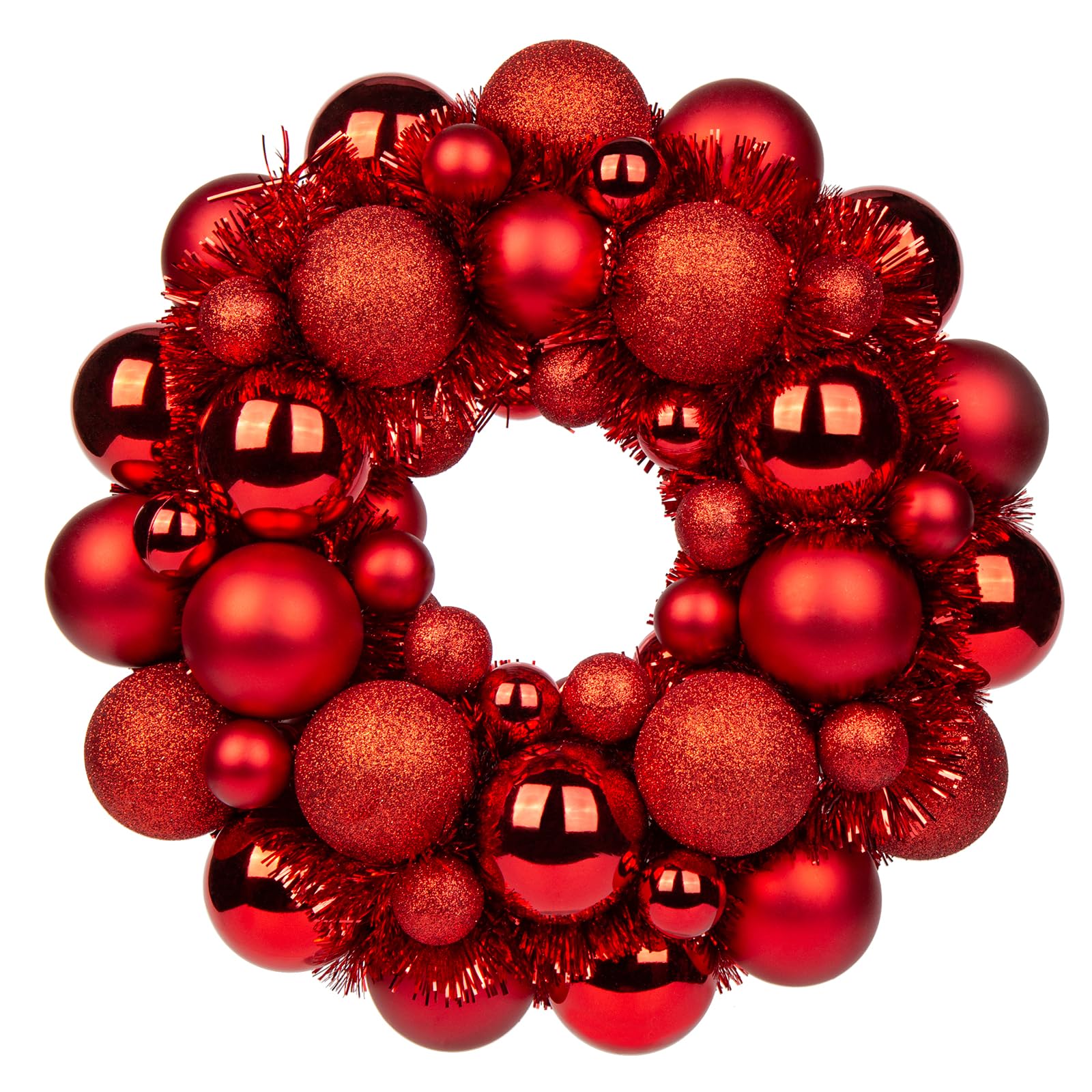 Photo 1 of Christmas Ball Wreath 13" Xmas Wreaths Ornaments Glitter Thicken Shatterproof Garland Decoration for Door Wall Mantel Holiday Party Decor, Red