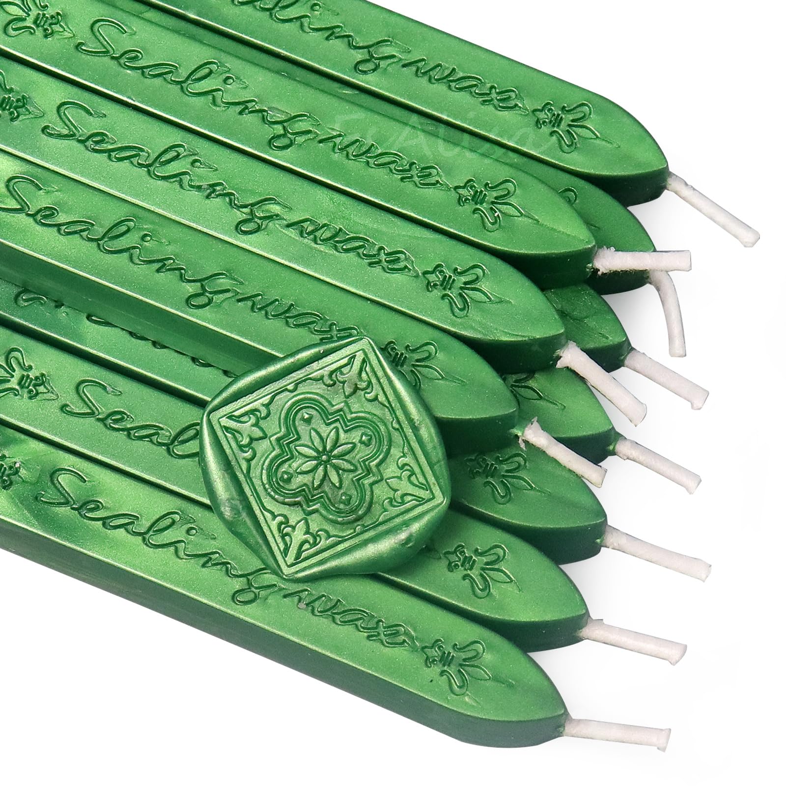 Pine Green Sealing Wax Sticks with Wick, fsalisa 10Pcs Wax Seal Sticks for Wax Seal Stamp Decorative Wedding Invitations, Cards Envelopes, Gift Packages