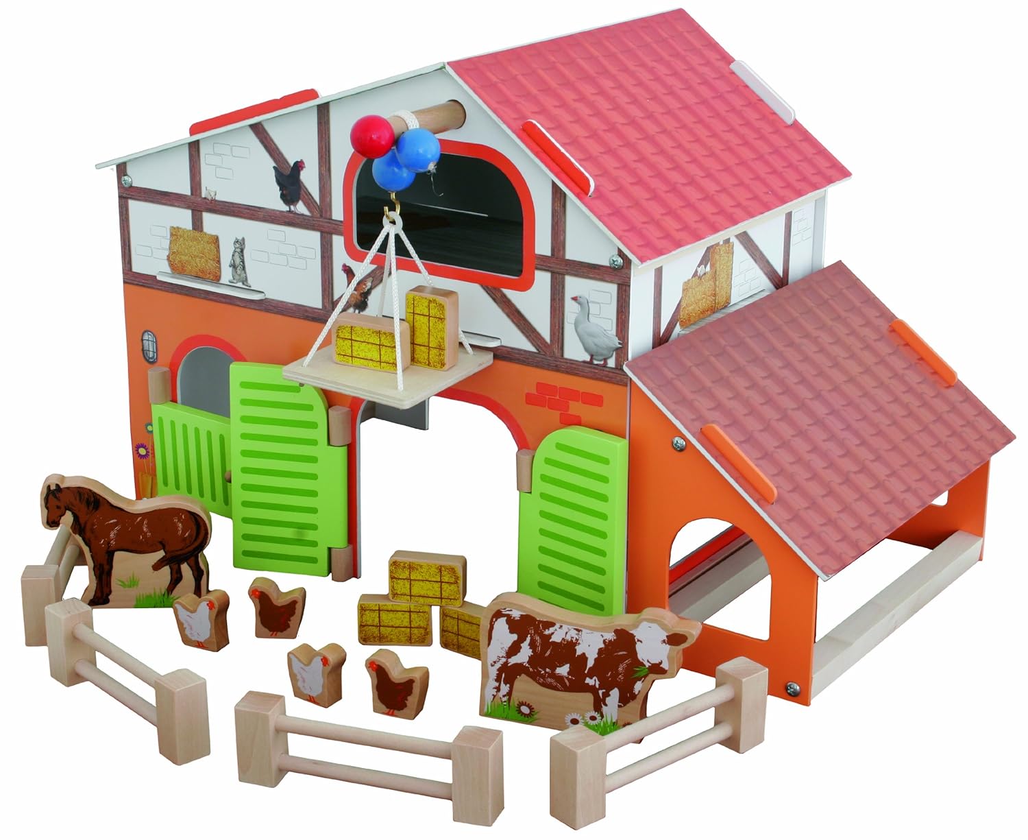 Hay Stable Roba Farm Farm Printed Wooden Toy Set With Barn Fence