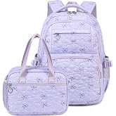 Sugaroom Bow Print Backpack with Lunch Box for Girls Kids Bookbags School Bags for Elementary Primary Middle School Students