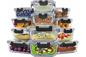 Raganet, Set De 12 Contenedores De Vidrio Herméticos Para Alimentos, Toppers Con Tapas De Cierre Fácil y Antifugas, Contenedores Meal Prep Para Microondas, Horno, Refrigerador y Lavavajillas, BPA Free