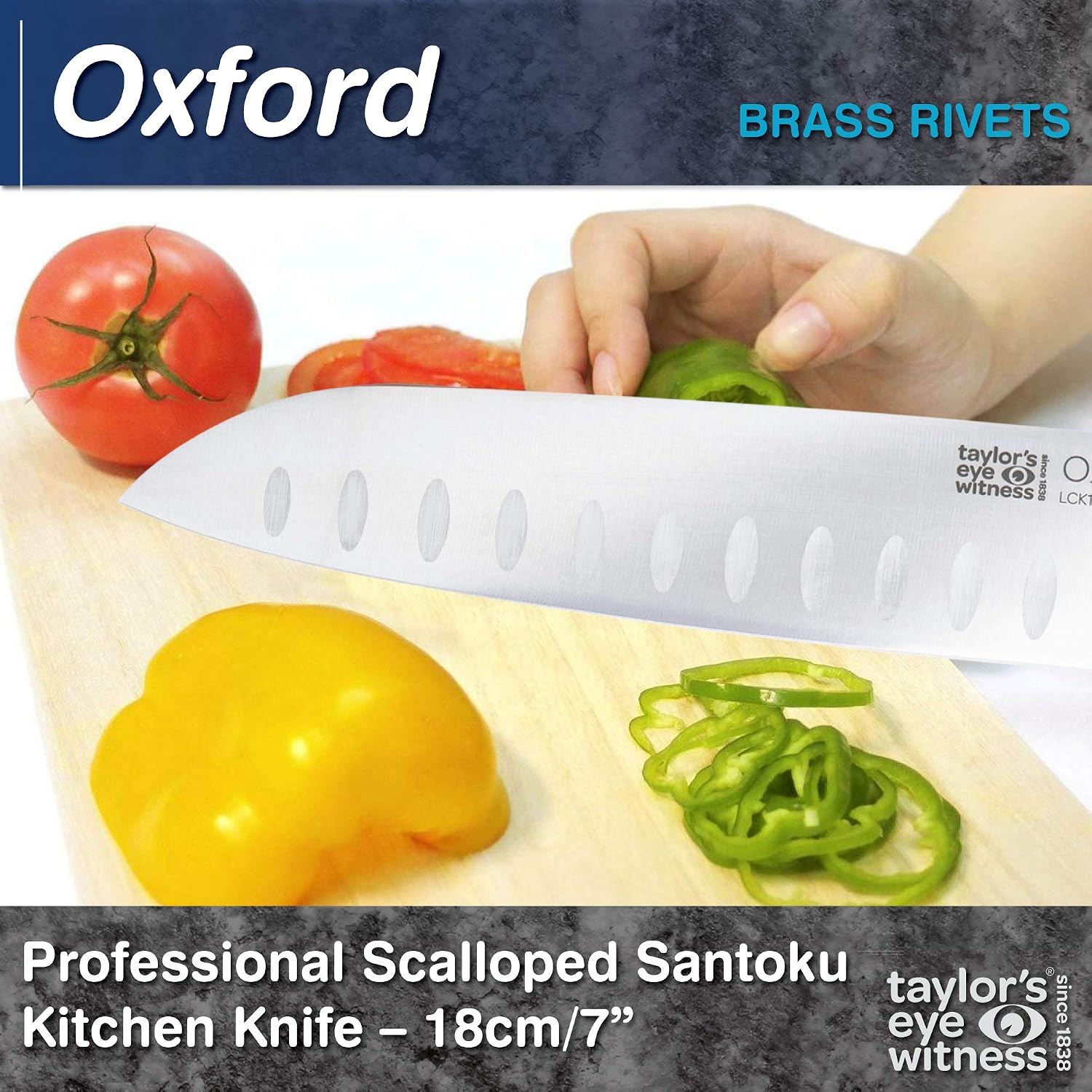 Taylors Eye Witness Oxford Professional Scalloped Santoku Knife, 17cm/7” Full Tang Blade - Image 3