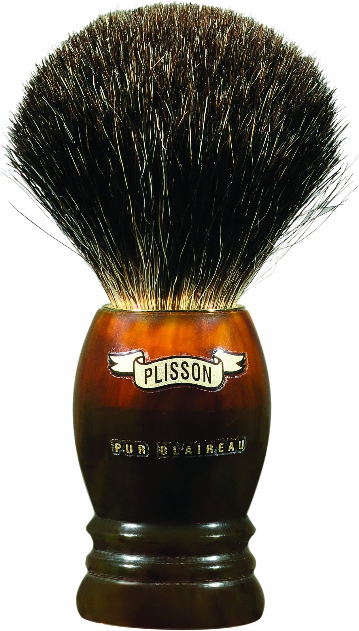 Plissons - 955611 - Pure Black Badger Shaving Brush - High Tortoise Shell Setting - Size 10 by Plisson