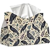 UTELKA Halloween Tissue Box Cover Rectangle, Ravens Tissue Holder 9.8x6x7 | Ravens Tissue Holder,Gothic Crow Bathroom Decoration, Halloween Leather Tissue Box Cover,Bird Lover Gifts For Women