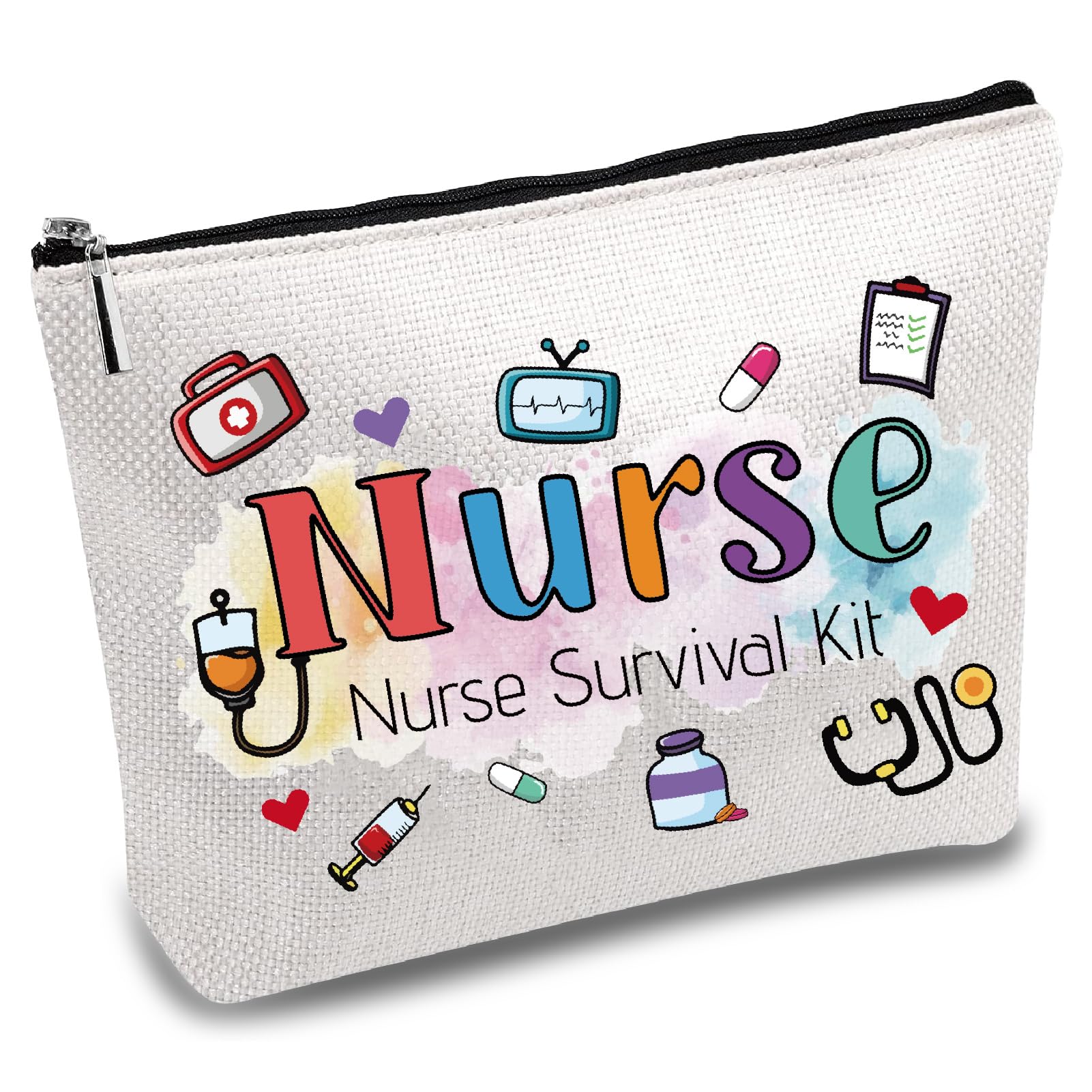 CREATCABIN Nurse Practitioner Bag Nurse Survival Kit Bag Polycotton Cosmetic Multi-Purpose Makeup Pen Case with Zipper Travel Canvas Pouch for Women Student Practitioner Gift 10 x 7 Inch