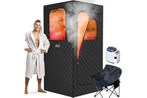 ouluu Large Portable Sauna Box, 3L Steamer Portable Steam Sauna for Home, Personal Sauna with Big Sauna Chair, Remote Control, 3.2’ x 3.2’ x 6.0’, Black, 1200W