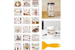 GLOBLELAND 18 Sheets Coffee Copywriter Rub on Transfer 3.9x3.6inch Colorful Cappuccino Donut Small Cakes Home Decals Flowers 