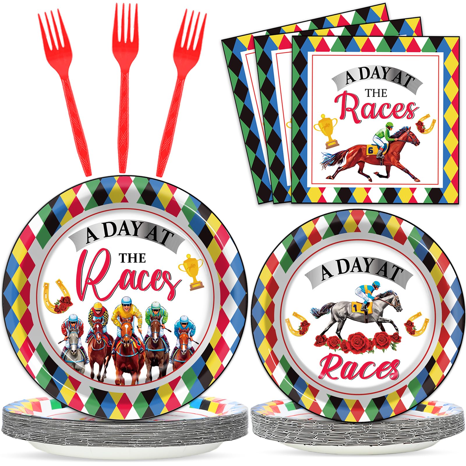 100Pcs Derby Day Plates and Napkins Party Supplies