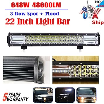 2pcs Tri-Row 22inch Curved LED Work Light Bar Spot Flood For Jeep Truck Boat