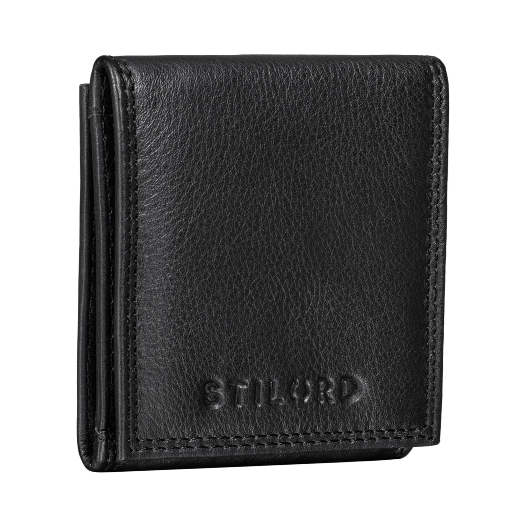 STILORD "Cody" Coin Purse Leather with Banknote Compartment for Men Women Leather Change Wallet Small Money Pouch in Genuine Leather Colour:Black
