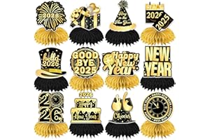 BISWITER New Years Decorations 2026, 12 Pcs Happy New Year Decorations 2026 Honeycomb Centerpieces, New Years Table Decorations 3d Double Side Table Centerpieces, New Years Eve Decorations for Table