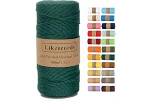 LIKEECORDS Macrame Cord,2mm x 219yard Cotton Twine String Cord,Natural White Cotton Rope Craft String for DIY Knitting Plant Hangers Christmas Wedding Décor