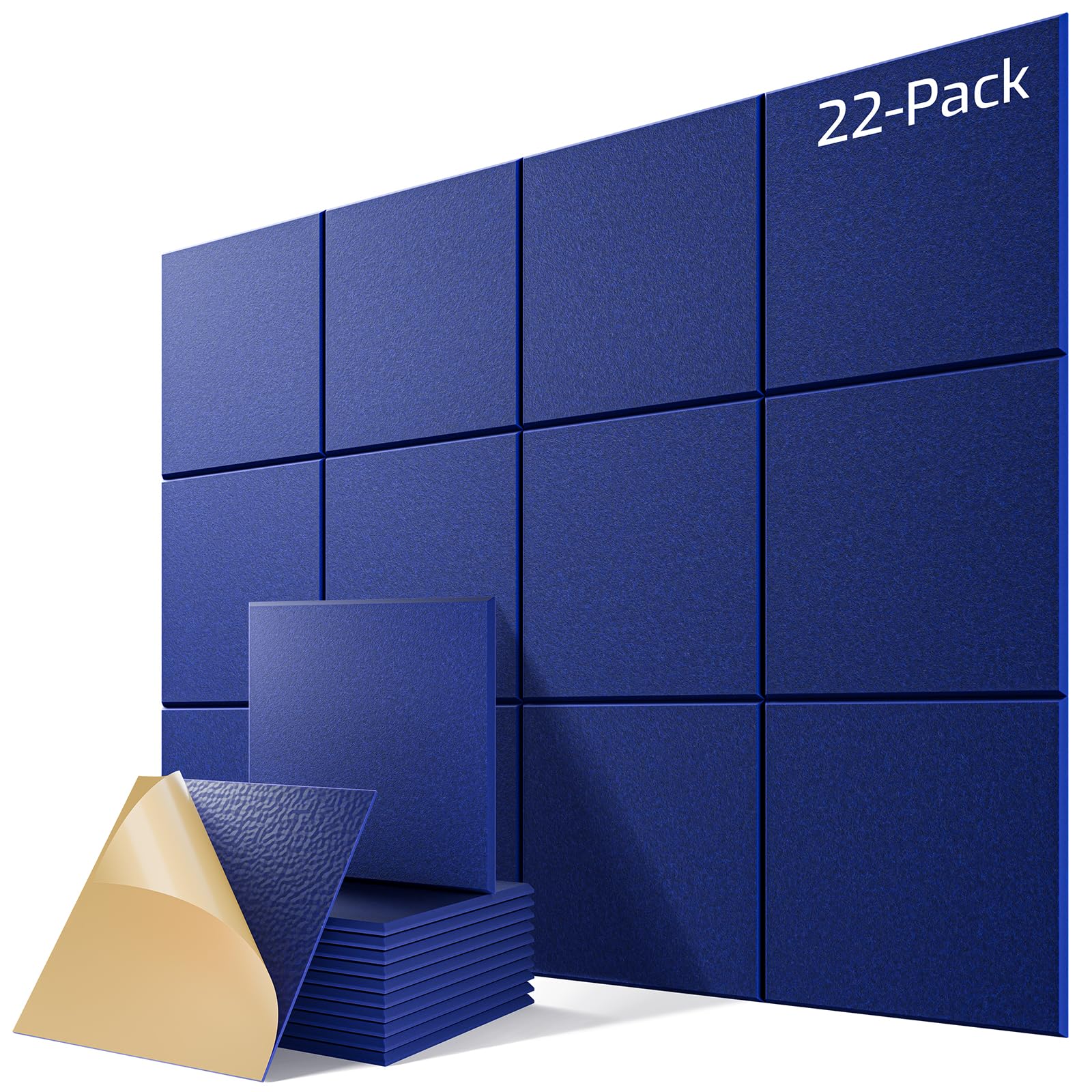 Photo 1 of 22 Pack Self-Adhesive Acoustic Panels, 12" X 12" X 0.4" High-Density Sound Proof Foam Panels for Walls, Soundproof Wall Panels for Home & Office (Blue)