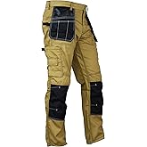 Men's Construction Pants with Cordura Knees Reinforced Carpenter Work Pants Tactical Workwear Cargo Safety Trousers