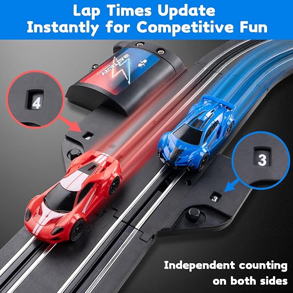 CUSOCUE HIGH-SPEED SLOT CAR RACE TRACK SETS FOR KIDS – BATTERY OR ELECTRIC TRACKS TOY WITH 2 SLOT CARS – DUAL RACING GAME LAP COUNTER RACE CAR TRACK GIFTS TOYS FOR BOYS GIRLS AGES 6 7 8 9 10 11 12