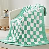 Homiest Checkered Throw Blanket - Sage Green, Super Soft Plaid, Lightweight Warm Cozy Fluffy for Couch, Sofa, Chair, Bed, Travel (50x60 Inch, 2 lbs)