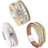 Suyi Multilayer Leather Bracelet Set - Magnetic Clasp Wrist Wrap For Women