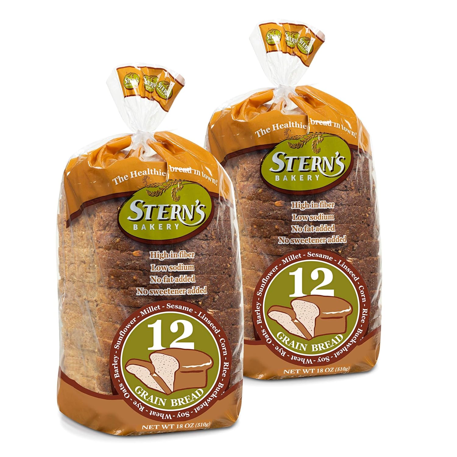 12 Grain Bread-2 Pack-18 oz Per Loaf | Delicious Sandwich Bread | Whole Grain Bread |Kosher Bread | Fresh Bread | Bakery Bread Sliced | Dairy & Nut Free | Stern&rsquo;s Bakery