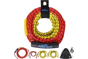 Affordura 65FT Tow Rope for Tubing 4 Sections Boat Tow Rope Tube Ropes for Tubing with Storage Bag and Rope Keeper