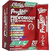 Clean Nutraceuticals Pre Workout Powder Energy Sticks - Caffeine 100mg, Energy Drink Mix, Creatine Monohydrate, Beta Alanine, L-Citrulline, L-Tyrosine, L-Carnitine, Electrolyte Hydration Packets 20 Ct