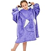 Ramees Wearable Blanket Hoodie for Kids, Sherpa Oversized Sweatshirt Blanket Flannel with Hood Pocket and Sleeves