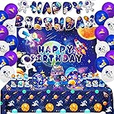 Frerand 145Pcs Space Decoration Solar System Tableware Set Serves 20 Guests Astronauts Tablecloth Plates Cutlery Birthday Banner Balloons Space Birthday Decorations