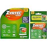 Zyrtec 24 Hour Allergy Relief Tablets, Indoor & Outdoor Allergy Medicine with 10 mg Cetirizine Hydrochloride Antihistamine, Value Bundle of one, 90 ct Bottle & Three, 1 ct Travel Packs