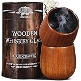 Coralogo Wooden Bourbon Glasses Set of 2 - Charred Whiskey Cup Handcrafted Wooden Whiskey Gift for Men Dad Husband with Designed Gift Box - Birthday Anniversary Retirement