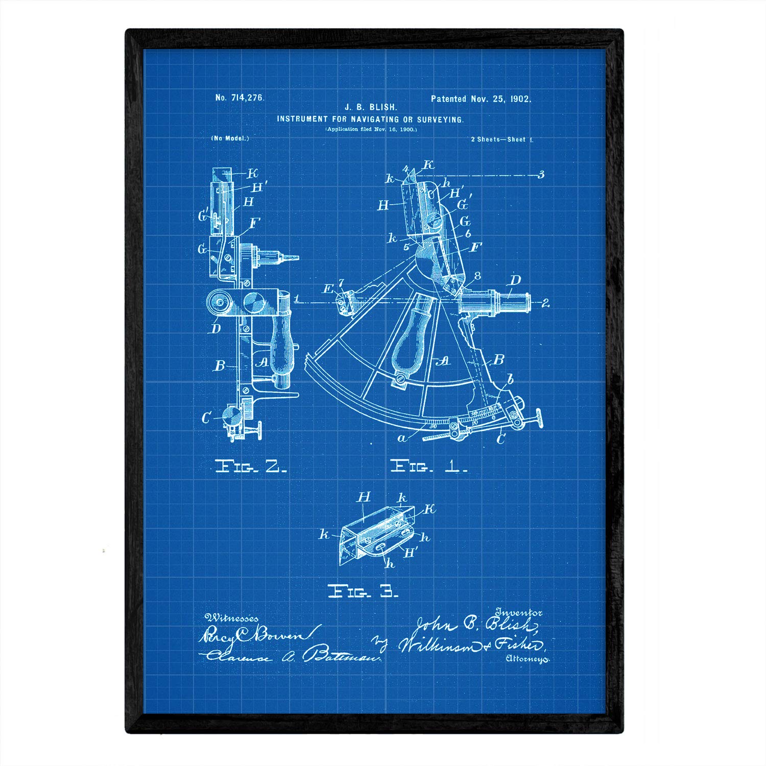 Nacnic Poster with patent Navigational 1. Foil with old design patent in A3 size with blue background