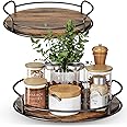 LAMU 2 Pack Lazy Susan Organizer for Table Top, 10'' + 9'' Wooden Lazy Susan Turntable for Cabinet, Pantry, Kitchen Countertop Organizer, Spice Organization