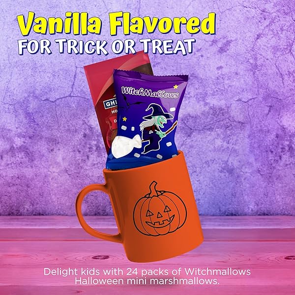 4E’S NOVELTY 24 PACK HALLOWEEN MINI MARSHMALLOWS INDVIDUALLY WRAPPED VANILLA FLAVOR – HALLOWEENS CANDY FOR KIDS IN BULK, SNACKS FOR TRICK OR TREAT, 17 MARSHMALLOWS IN EACH BAG (WITCHMALLOWS)