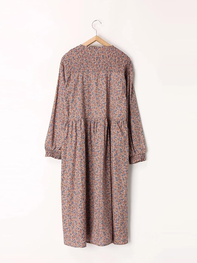 Amazon Co Jp エヘカソポ Ehka Sopo 格子花柄ワンピース リバイバル ベージュ M 服 ファッション小物