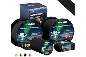 VITALUXE 1200lb Paracord Rope, 4.4mm 15 Triple Strands Paracord, Heavy Duty Tactical Parachute Cord for Survival Gear, Camping, Hiking, and Ideal for Bracelets, Lanyards, Type III