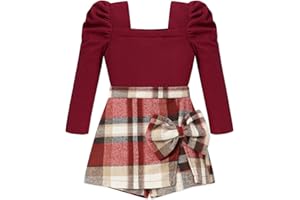 KISSB Toddler Girl Clothes Square Neck Puff Sleeve Top and Skort Set 2PCS Fall Winter Girls Outfits