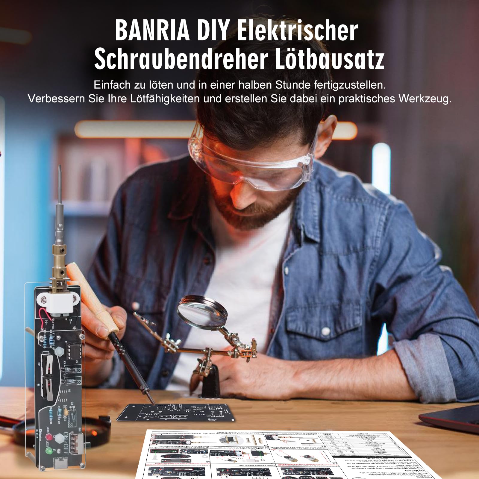 Mini Elektro Schraubendreher Löt Bausatz, ElektoLoter DIY Hand- Elektroschrauber Lötbausätze mit 2 Schrauberbits, STEM Elektronik Bausatz für Zuhause, Schule Lernen 2
