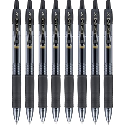 Pilot G2 Premium Gel Roller Pens 0.7, Fine Point Smooth Writing Pens Black, Pack of 8