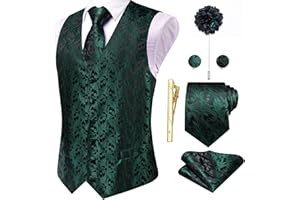 Hi-Tie Silk Mens Suit Vests and Tie Set Lapel Pin Gold Tie Clip Paisley Floral Casual Waistcoat Tuxedo Wedding Party Business
