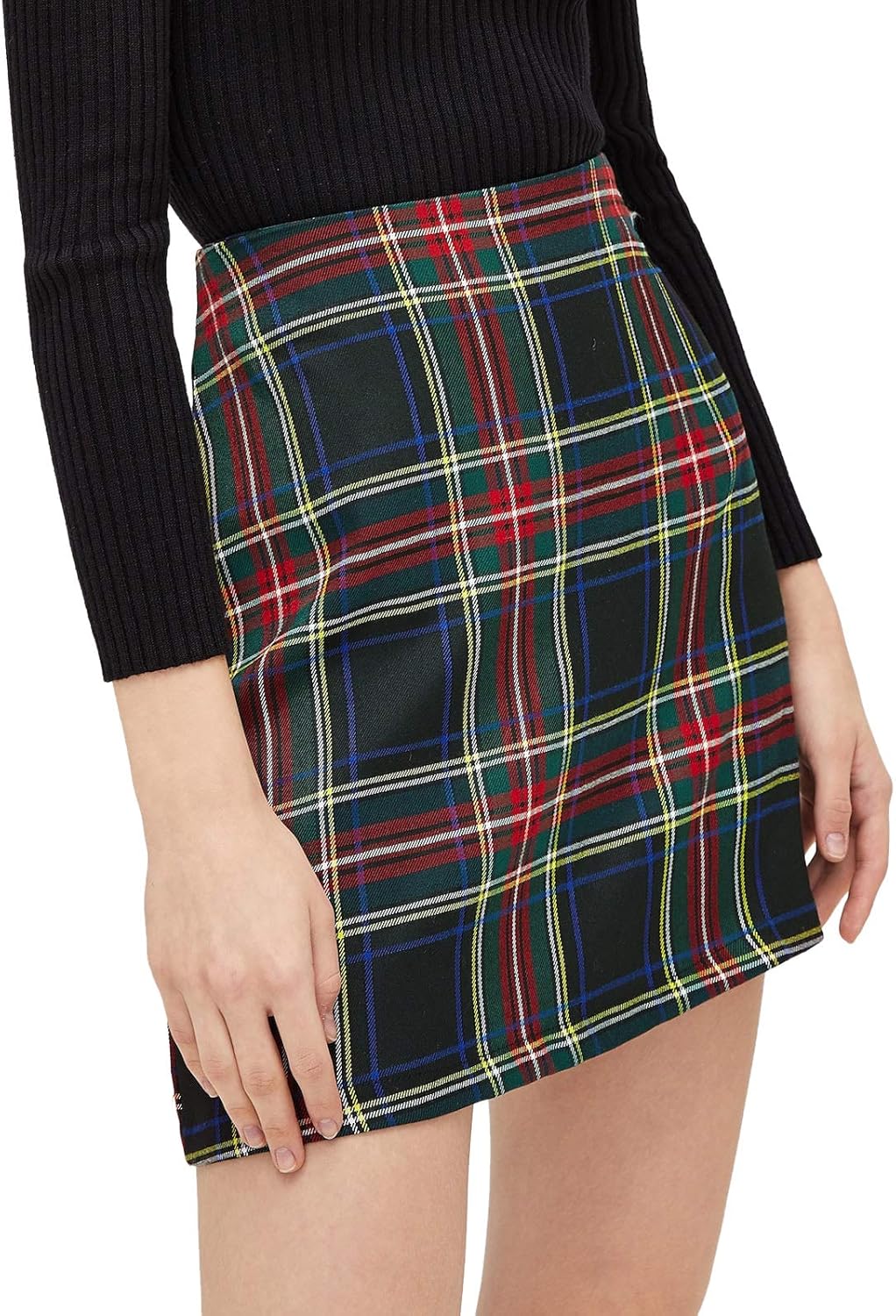 MakeMeChic Women's Plaid Skirt Zipper Back High Waist A-Line Mini Skirt: Clothing