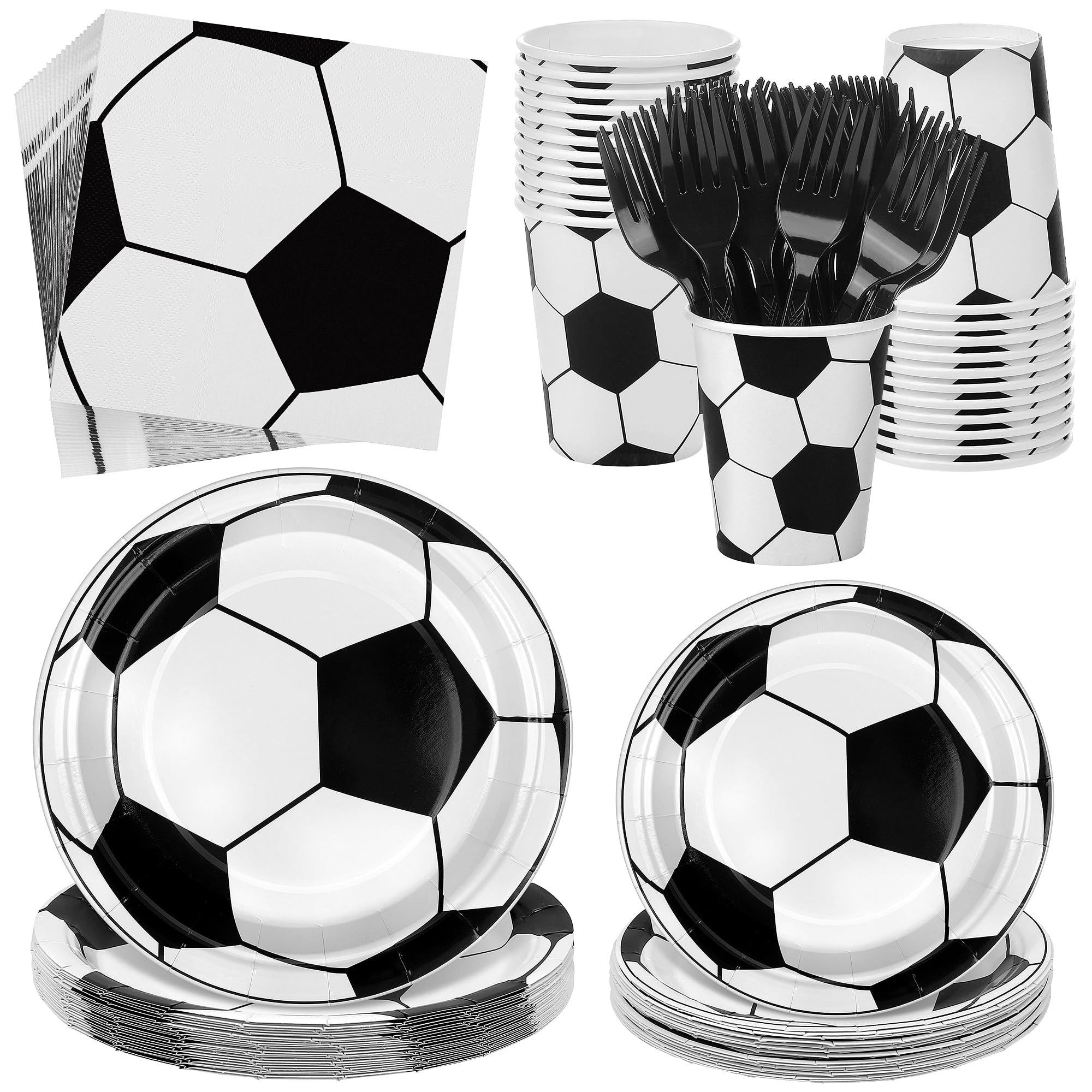 Photo 1 of **Missing Pieces - Plates and Napkins Missing**
Kochorie 144 Pieces Soccer Party Tableware Sets Including Disposable Plates Napkins Cups Forks Serves 24 for Soccer Games Sports Birthday Party Supplies