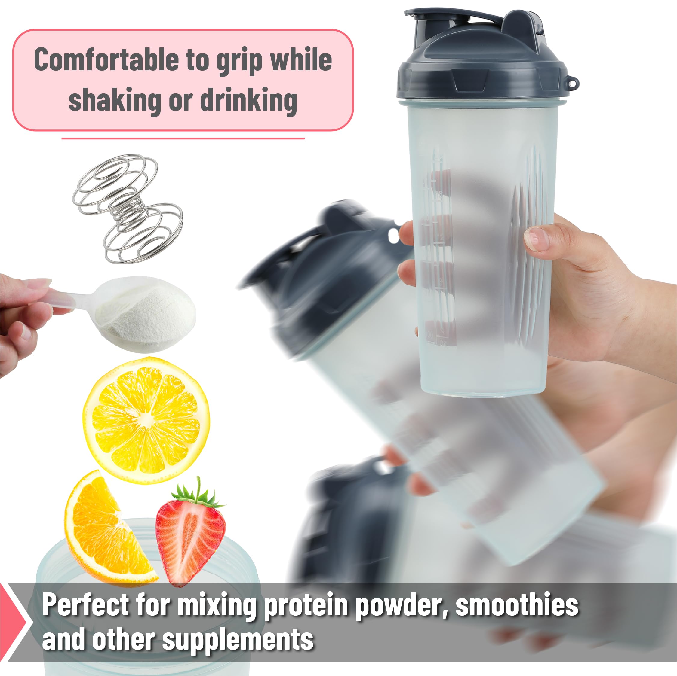 Mr. Pen Shaker Bottles for Protein Mixes, 28 oz, 2 Pack, Clear, Protein Shaker Bottle with Wire Whisk Ball, Blender Bottle