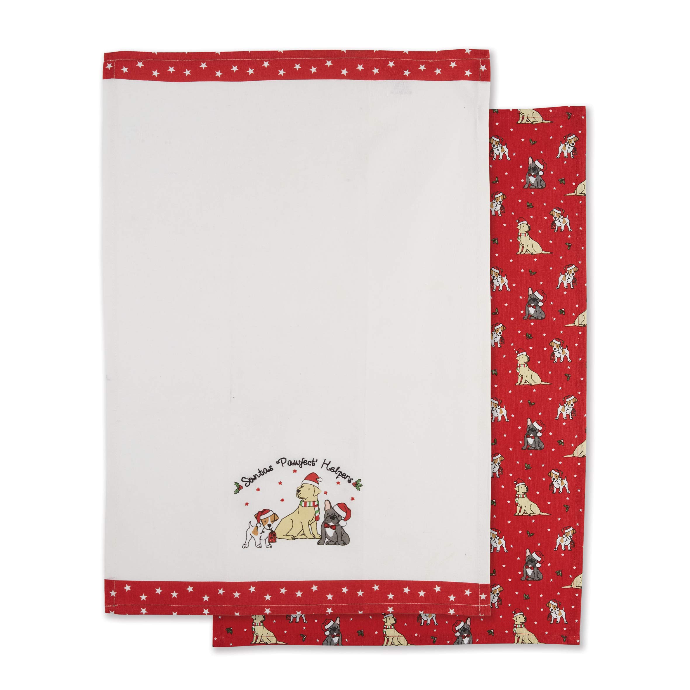 Lex's Linens Christmas Embroidered 100% Cotton 2 Pack Tea Towel/Christmas Embroidered 100% Cotton 2 Pack Kitchen Towel (Santa's Helpers)