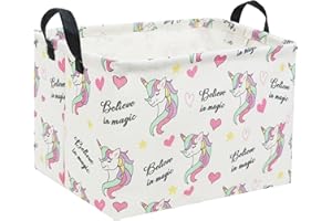 HIYAGON Rectangular Unicorn Basket Unicorn Gift Baskets Empty Cute Storage Bin Baby Girl Basket Kids Toy Basket Shelf Basket with Handles Nursery Unicorn Room Decor(Unicorn)