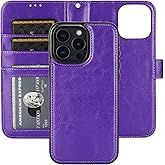 Bocasal Detachable Wallet Case for iPhone 16 Pro Max RFID Blocking Card Slots Holder Premium PU Leather Magnetic Kickstand Shockproof Wrist Strap Removable Flip Protective Cover 5G 6.9 inch (Purple)